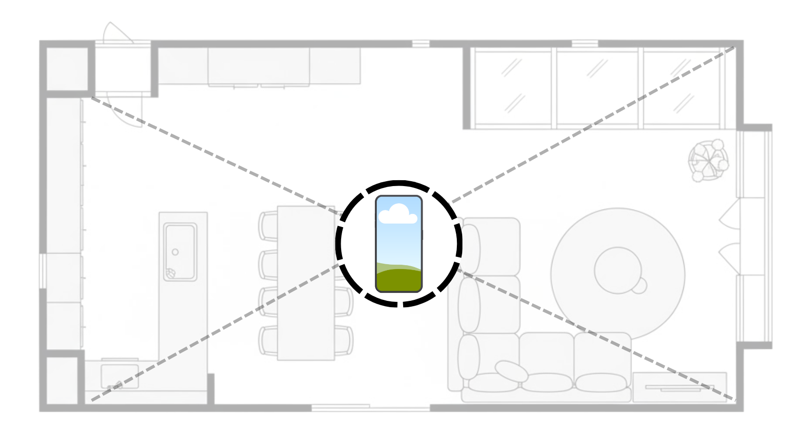 ステップ1：部屋の中心にスマホを置く